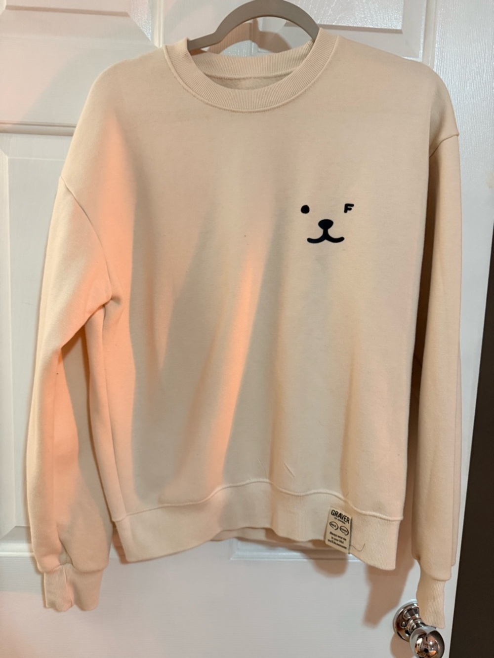 Korean brand GRAVER Cream Graphic Bear Face Crewneck Sweatshirt